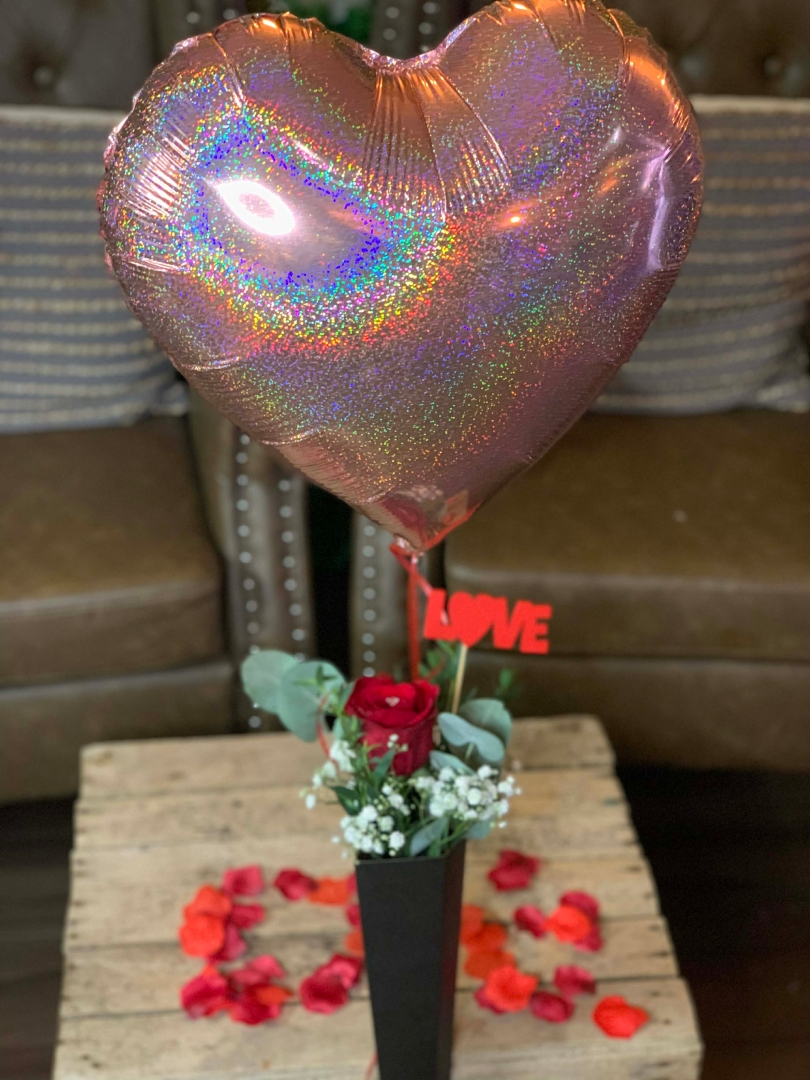 Single Red Rose with a Balloon