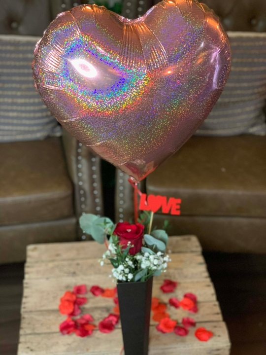 Single Red Rose with a Balloon